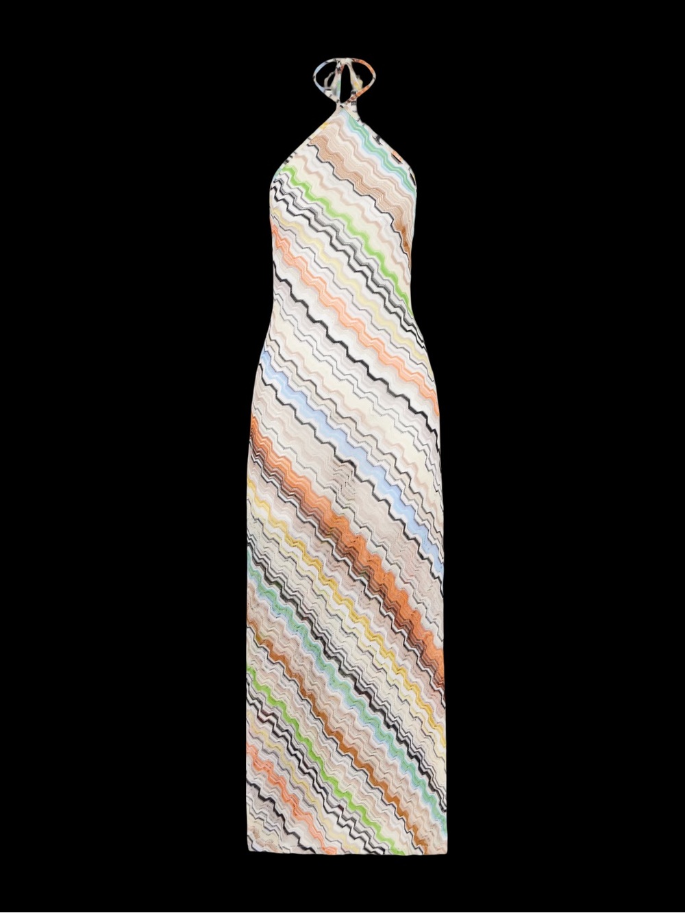 Missoni Multicolor Wavy Stripe Halter Maxi Dress in Pastel and Earth Tones